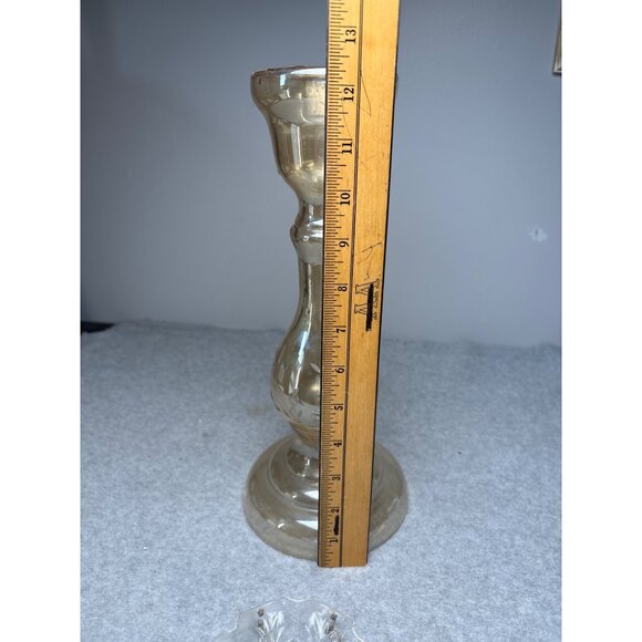 Vintage Amber Glass Candle Holder with Crystal Dangles 13.5" - Picture 8 of 15